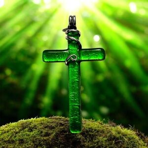 Two-toned Green and Purple Cross Pendant